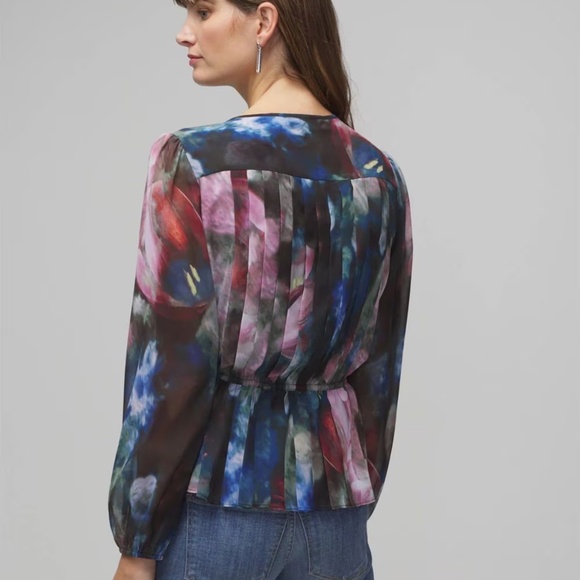 WHBM Long Sleeve V-Neck Pleated Chiffon Blouse NWT - Picture 5 of 11